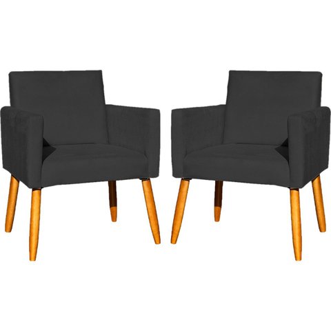 Kit 2 Poltronas Decorativa para Sala Nina Suede Cores Pé Palito 30cm Castanho