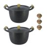 Jogo 2 Caldeirões Aluminio Batido Craqueado Preto 800 Ml Alça de Madeira com Poméis Extras Okayshop - 1
