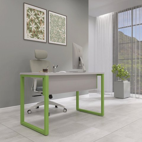 Mesa Madeira X600cm M134/60p25tub 134cm Industrial Cinza E Verde Miró