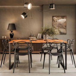 Mesa de Cozinha Austria Retangular 160x85 Estilo Industrial 6 Lugares Sala de Jantar e Restaurante - 1
