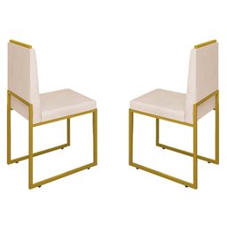 Conjunto Duas Cadeiras Sala Jantar Barcelona Dourado/veludo:bege - 1
