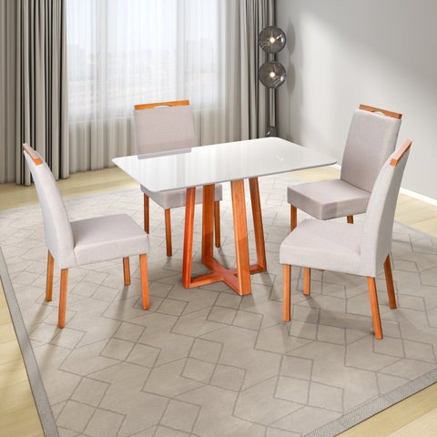 Conjunto Mesa Itália com 4 Cadeiras Madeira Maciça e Estofada Bella Espresso Móveis Marrom/Champagnh