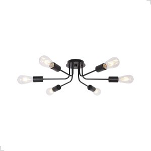 Lustre Luminária de Teto Plafon Aster Sputnik Aranha 6 Braços E27 Preto Quarto Sala Cozinha