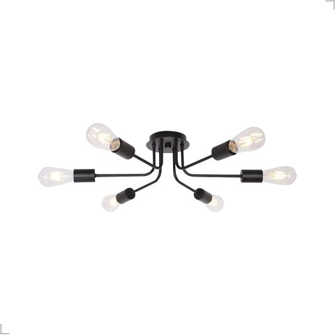 Lustre Luminária de Teto Plafon Aster Sputnik Aranha 6 Braços E27 Preto Quarto Sala Cozinha