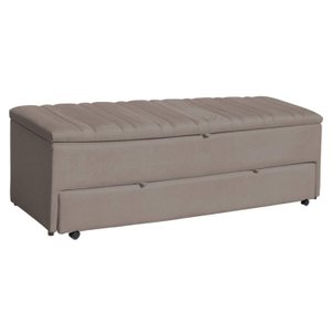 Calçadeira Baú Sapateira 190cm Ayla Suede Tampo Reto
