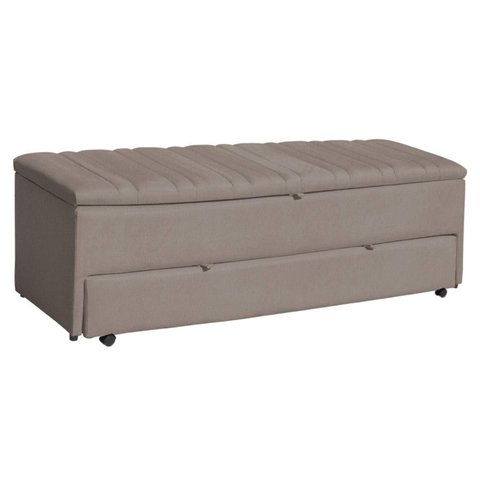 Calçadeira Baú Sapateira 190cm Ayla Suede Tampo Reto