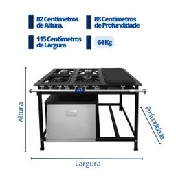 Fogão Industrial 4 Bocas 30x30cm Baixa Pressão P7 com Forno e Chapa Bifeteira Jcn - 4