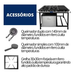 Fogão Industrial 4 Bocas 30x30cm Baixa Pressão P7 com Forno e Chapa Bifeteira Jcn - 7