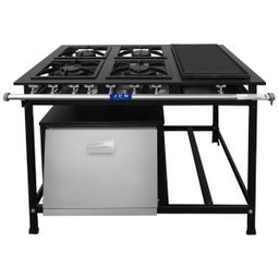 Fogão Industrial 4 Bocas 30x30cm Baixa Pressão P7 com Forno e Chapa Bifeteira Jcn - 1