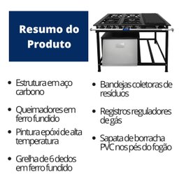 Fogão Industrial 4 Bocas 30x30cm Baixa Pressão P7 com Forno e Chapa Bifeteira Jcn - 5