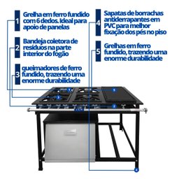 Fogão Industrial 4 Bocas 30x30cm Baixa Pressão P7 com Forno e Chapa Bifeteira Jcn - 3