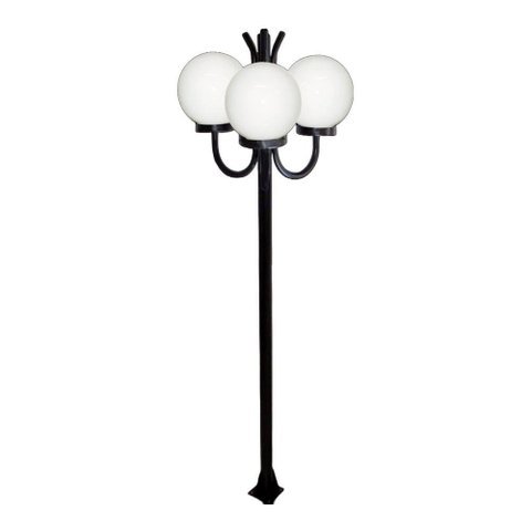 Poste Luminária Glob Triplo Braço Cima Preto 200cm