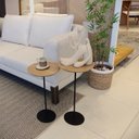 Ver mais imagens de Kit 2 Mesas Laterais Karla - Media/Alta, Tampos Redondos BP Itapoã e Bases Micro Texturizado Bege 100% MDF