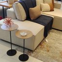 Ver imagem 1 de Kit 2 Mesas Laterais Karla - Baixa/Alta, Tampos Redondos BP Itapoã e Bases Micro Texturizado Bege 100% MDF