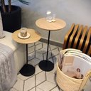 Ver imagem 7 de Kit 2 Mesas Laterais Karla - Baixa/Alta, Tampos Redondos BP Itapoã e Bases Micro Texturizado Bege 100% MDF