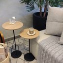 Ver imagem 5 de Kit 2 Mesas Laterais Karla - Baixa/Alta, Tampos Redondos BP Itapoã e Bases Micro Texturizado Bege 100% MDF