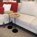 Ver mais imagens de Kit 2 Mesas Laterais Karla - Baixa/Alta, Tampos Redondos BP Itapoã e Bases Micro Texturizado Bege 100% MDF