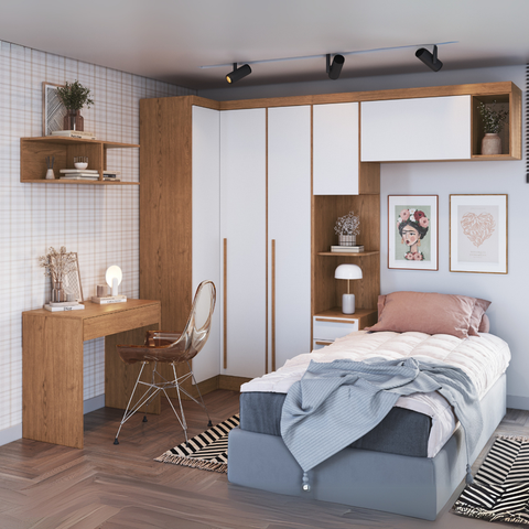 Guarda-Roupa Solteiro Modulado 6 Peças Infinity Marrom/Cedro/Branco