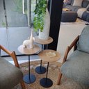 Ver imagem 5 de Kit 3 Mesas Laterais Karla Baixa/Media/Alta, Tpos Redondos BP Itapoã e Bases Micro Texturizado Bege 100% MDF