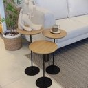 Ver mais imagens de Kit 3 Mesas Laterais Karla Baixa/Media/Alta, Tpos Redondos BP Itapoã e Bases Micro Texturizado Bege 100% MDF