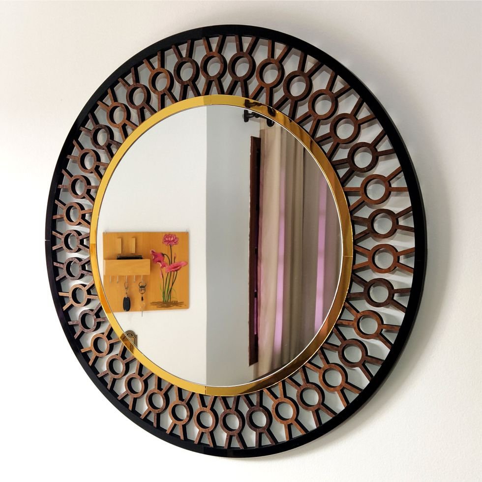 Espelho decorativo de parede redondo com moldura Premium Atenas Imbuia - 2