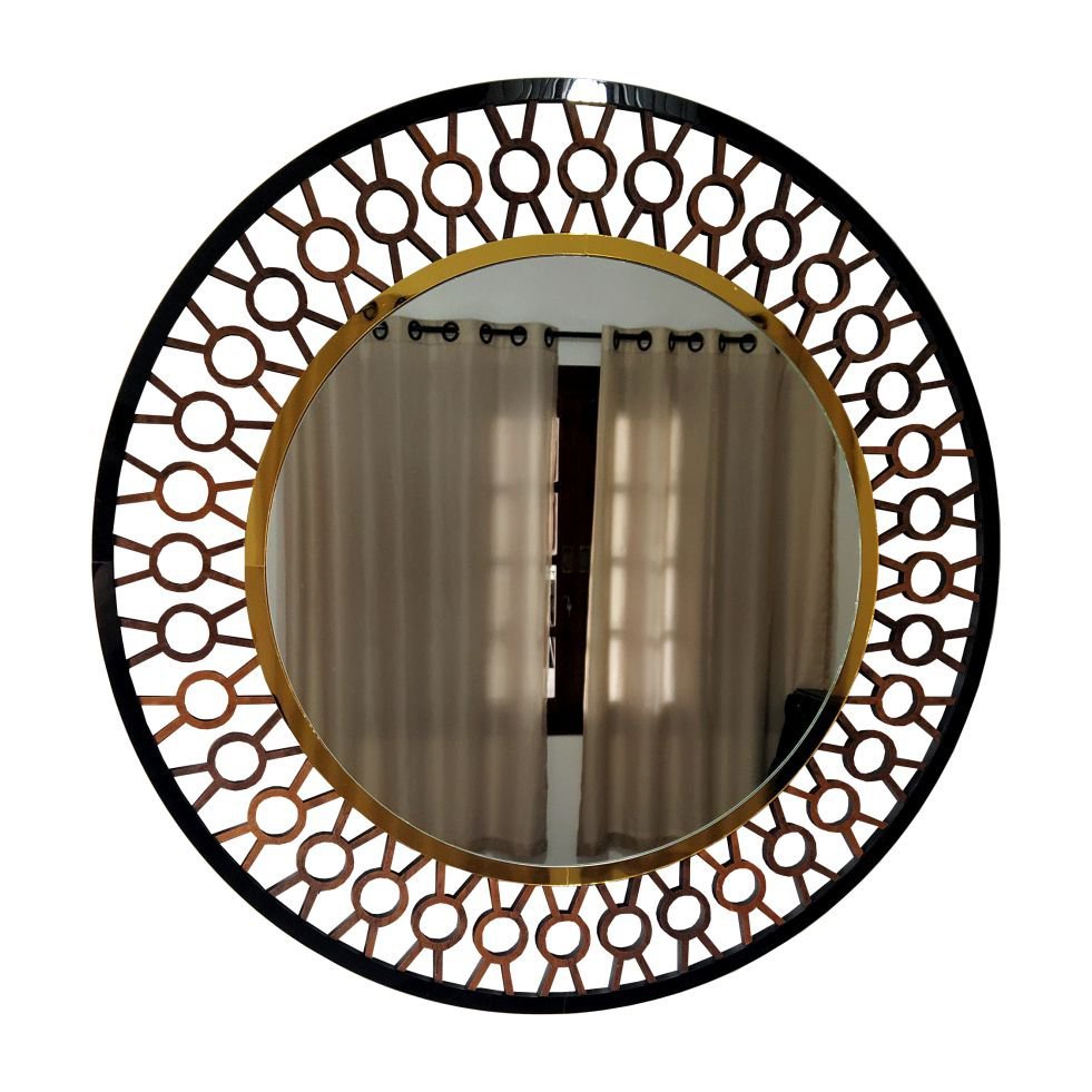 Espelho decorativo de parede redondo com moldura Premium Atenas Imbuia - 1