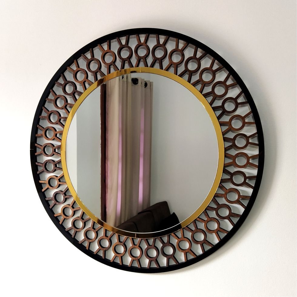Espelho decorativo de parede redondo com moldura Premium Atenas Imbuia - 5