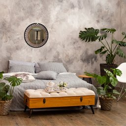 Espelho decorativo de parede redondo com moldura Premium Atenas Imbuia - 3