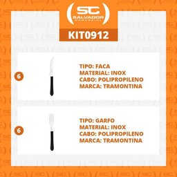 Kit - Jogo de Facas e Garfo Leme 12 Peças em Aço Inox Cabo Preto Pbag - Tramontina - 3