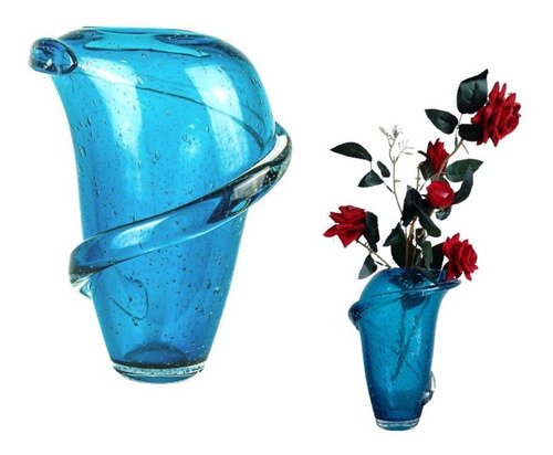 Vaso Murano Decorativo Azul Entrelaçado 25 X 19 - 2