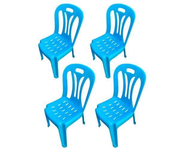 04 Cadeiras Infantil de Plástico para Estudar e Desenhar Azul