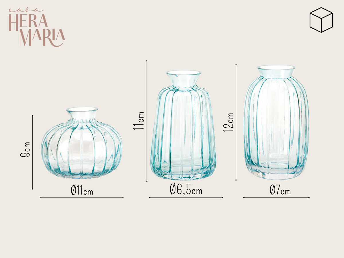 Ver imagem 2 de CONJ TRIO VASO DECORATIVO DE VIDRO CRISTAL REDONDO ENFEITE