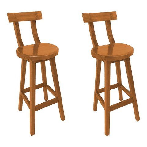 Kit 2 Cadeiras Altas Girafa Madeira com Encosto Design Moderno para Bancada Área Gourmet - Natural