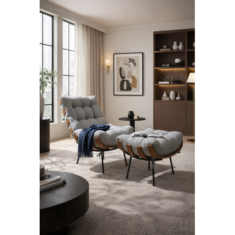 Poltrona Costela Luxo Linho Cinza Ideal para Sala, Quarto e Home Office