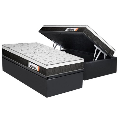 Cama Box Baú Solteiro: Colchão Anatômico Plumatex Falcon Ultra Firme + Base Crc Suede Gray(88x188