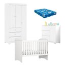 Ver imagem 1 de Quarto de Bebê Duda 3 Portas e Berço Americano Mini Cama Mel Branco Brilho com Colchão Ortobom – Pho
