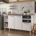 Ver imagem 1 de Balcão de Cozinha de Aço Gabinete para Pia 3 Portas 2 Gavetas 150cm Multimóveis Cr20355