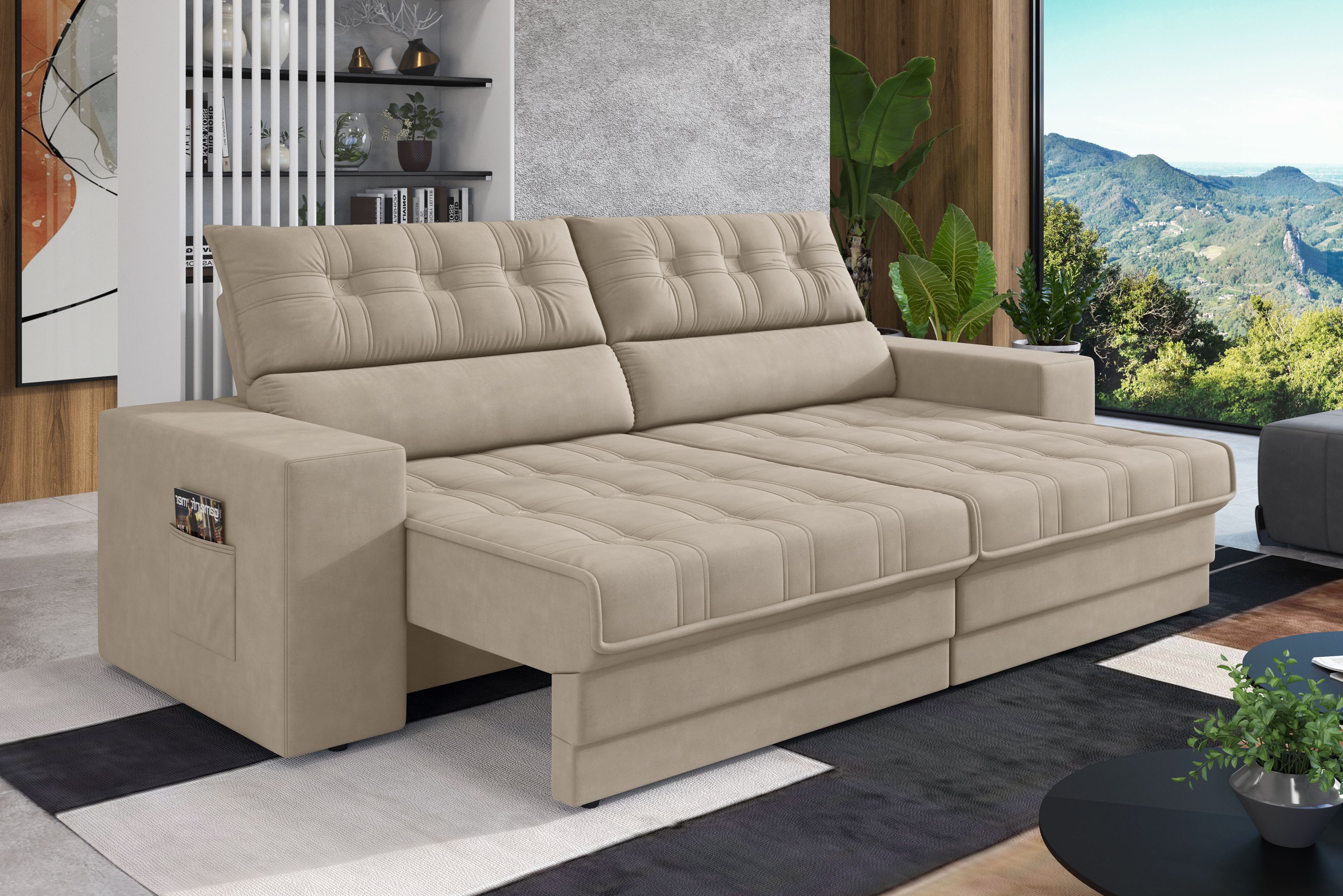 Sofá Oscar Plus 2,30m Retrátil/reclinável Suede Capuccino - Xflex - 1