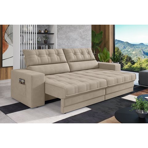 Sofá Oscar Plus 2,30m Retrátil/reclinável Suede Capuccino - Xflex