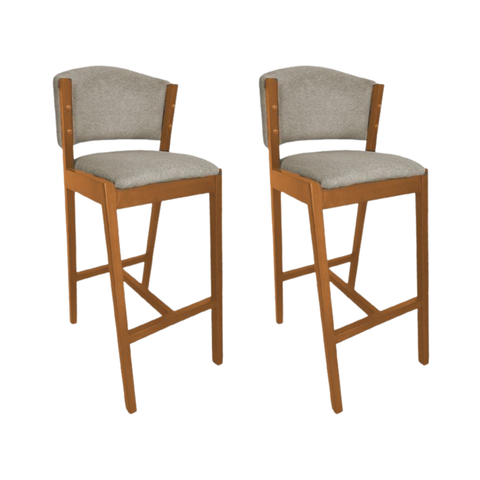 Kit 2 Banquetas Altas de Madeira Maciça Ana em Linho Premium Cor do Assento: Bege Linho