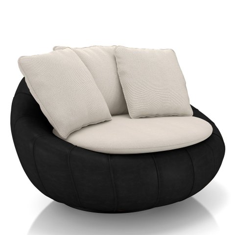 Poltrona para Sala Giratória Redonda Saphire M22 Linho Bege/preto - Mpozenato