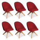 Ver imagem 1 de Kit 6 Poltronas Cadeira Giratória Bela Suede Base Madeira Vermelho Pallazio