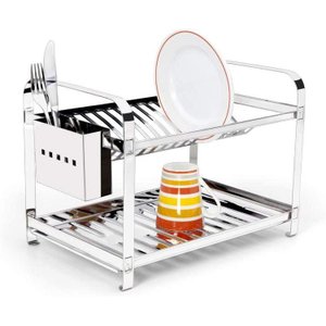 Escorredor Inox 16 Pratos com Porta Talher em Inox Mak Inox
