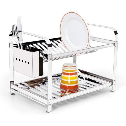 Escorredor Inox 16 Pratos com Porta Talher em Inox Mak Inox