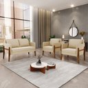 Ver imagem 2 de Kit 1 Sofá Namoradeira e 2 Poltronas Lana Suede Base de Madeira - D’Rossi Bege