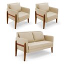Ver imagem 1 de Kit 1 Sofá Namoradeira e 2 Poltronas Lana Suede Base de Madeira - D’Rossi Bege