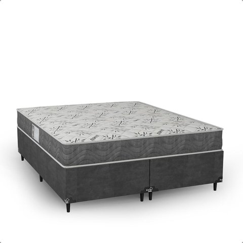 Cama Box Queen Bipartido + Colchão D33 One Face - Suede Cinza