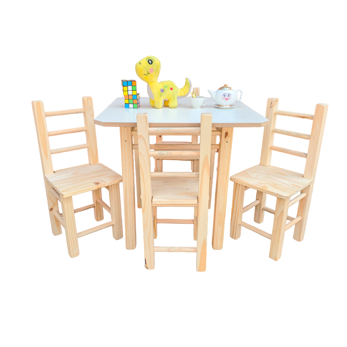 Conjunto de Mesa com 4 Cadeiras Infantil de Madeira Maciça Resistente