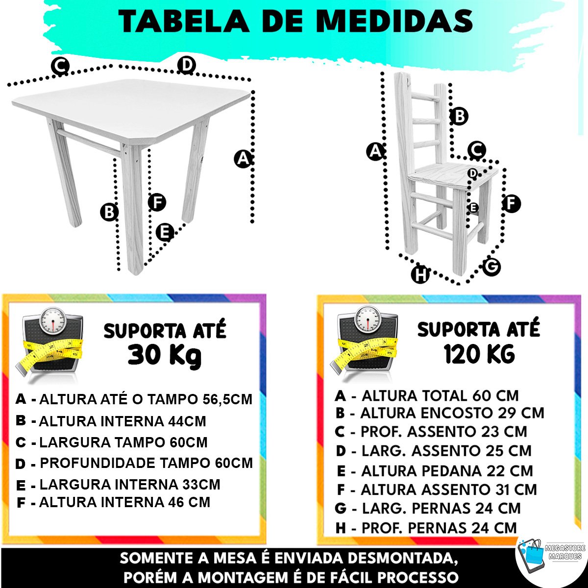 Conjunto de Mesa com 4 Cadeiras Infantil de Madeira Maciça Resistente Natural - 3