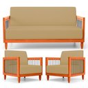 Ver imagem 1 de Kit 02 Poltronas e 01 Sofá Samoa Madeira Maciça com Cordas Náutica Linho Dourado - Desk Design
